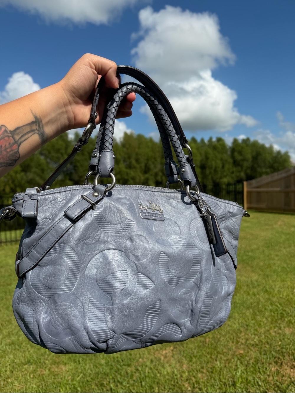RARE Vintage Coach Wisteria Grey Embossed Leather Madison Sophia Satchel